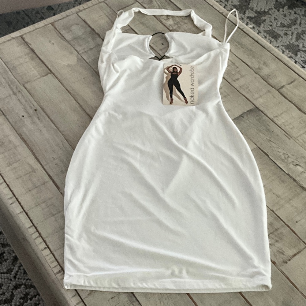 Naked Wardrobe Elegant White Halter Backless Dress - Picture 5 of 7